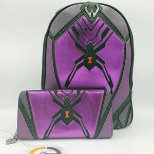 Loungefly Purple and Black Spider Backpack and Wallet Set